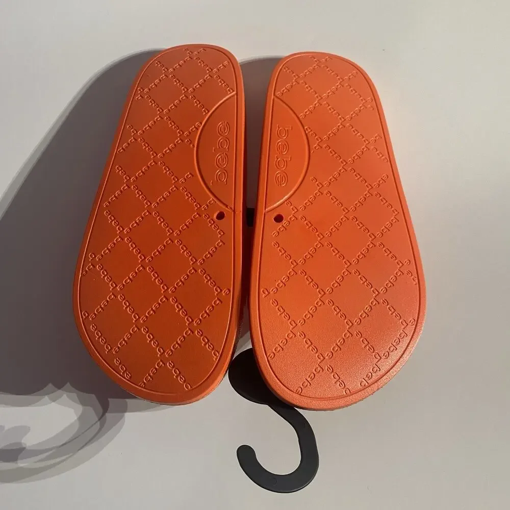 bebe Francia Women’s Pool Slide Sandals Size 8M Orange Platform Logo Summer NEW